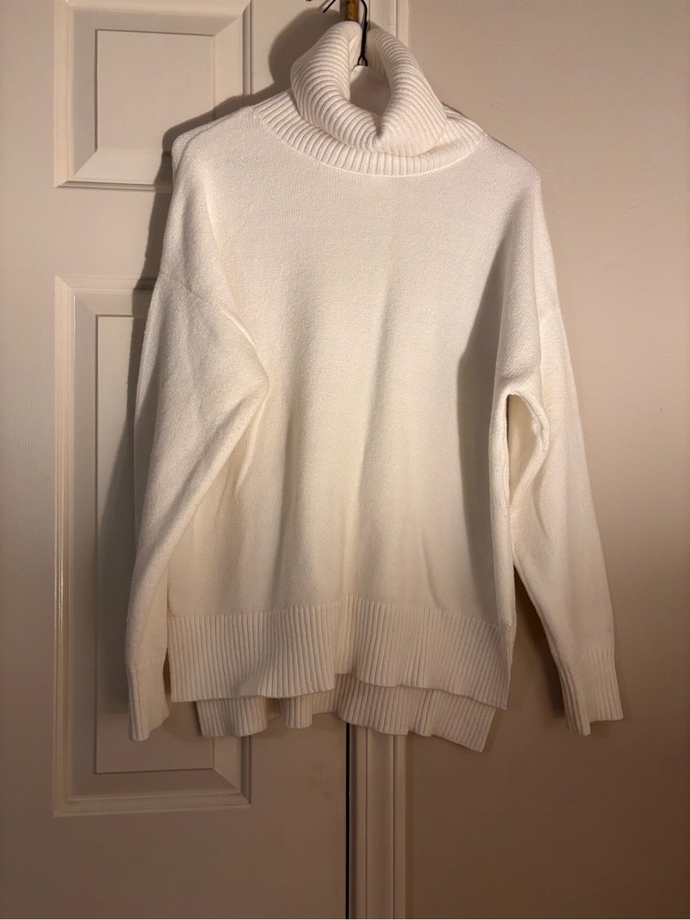 Relaxed Cream Turtleneck Sweater for Women